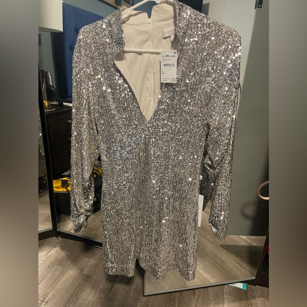 Ronny Kobo sequin mini dress with long sleeves!